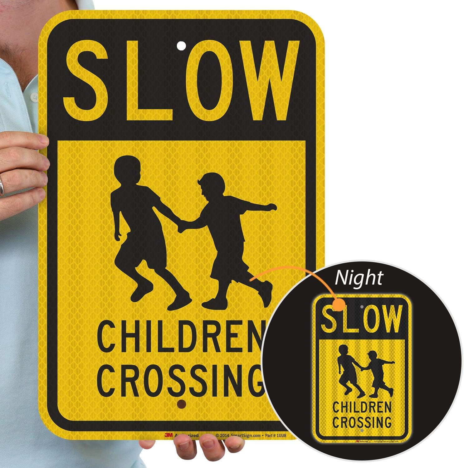 SmartSign – K-5198-HI-12×18 “Slow – Children Crossing” Letrero  12″ x 18″ 3M Aluminio Reflectante de Alta Intensidad Negro sobre Amarillo