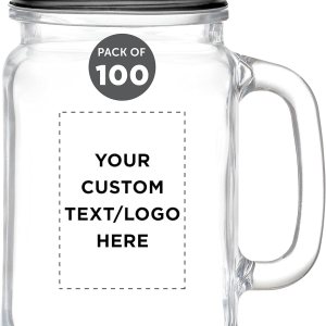 Discount Promos Libbey Handle Mason Jars – Juego de 100 tarros con tapas, 16 onzas, texto personalizado, logotipo, estilo tradicional, bebida, Discount Promos Libbey Handle Mason Jars – Juego de 100 tarros con tapas, 16 onzas, texto personalizado, logotipo, estilo tradicional, bebida,