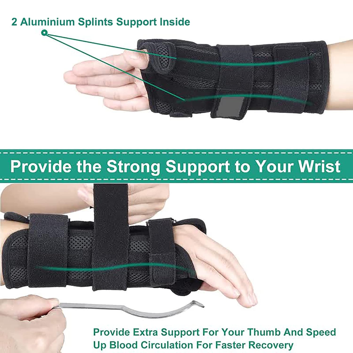 bounfend Muñequera con estabilizador de férula espica para el pulgar, soporte nocturno para dolor de artritis, lesiones, tendinitis, esguince, túnel