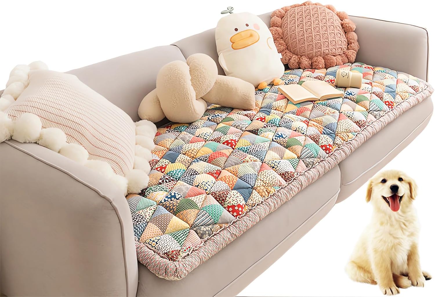 Garden Chic – Funda protectora de algodón para sofá, funda mágica para sofá, para dueños de mascotas (A, 23.6 x 70.9 pulgadas)