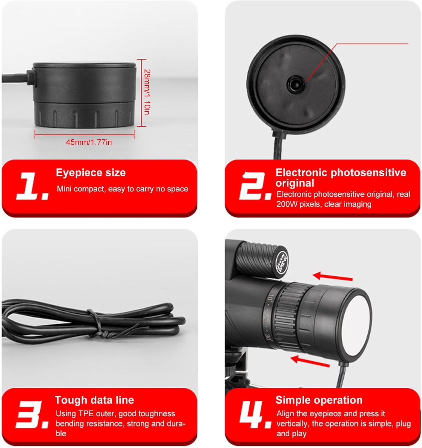Cámara ocular electrónica, ocular de telescopio digital, fácil instalación ocular electrónico USB C 1.693 in para telescopio accesorio para Android