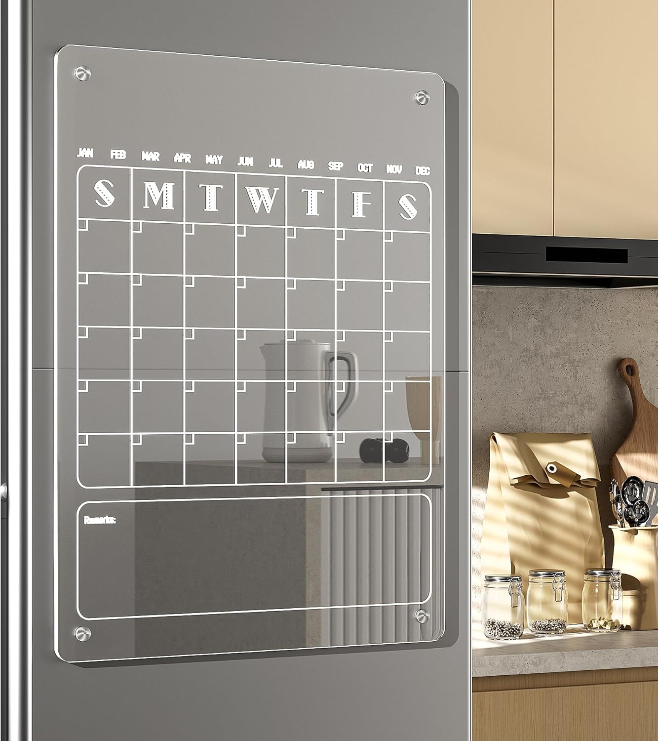 Calendario semanal mensual magnético acrílico para refrigerador, 2 juegos de calendario magnético transparente para refrigerador, planificador