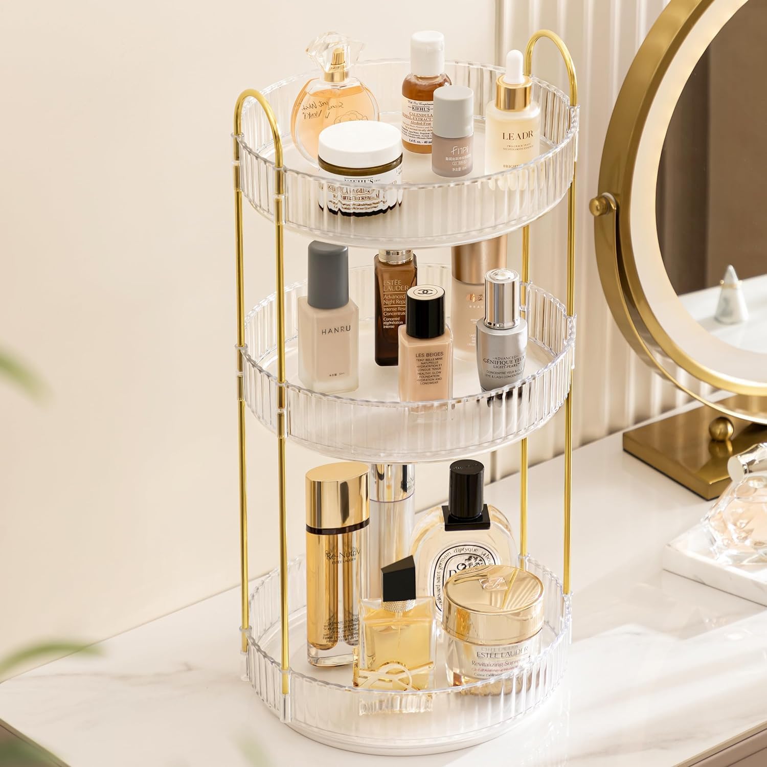 Organizador de maquillaje giratorio de 360 grados para encimera, organizador de baño transparente de 3 niveles, organizadores de perfume giratorio,