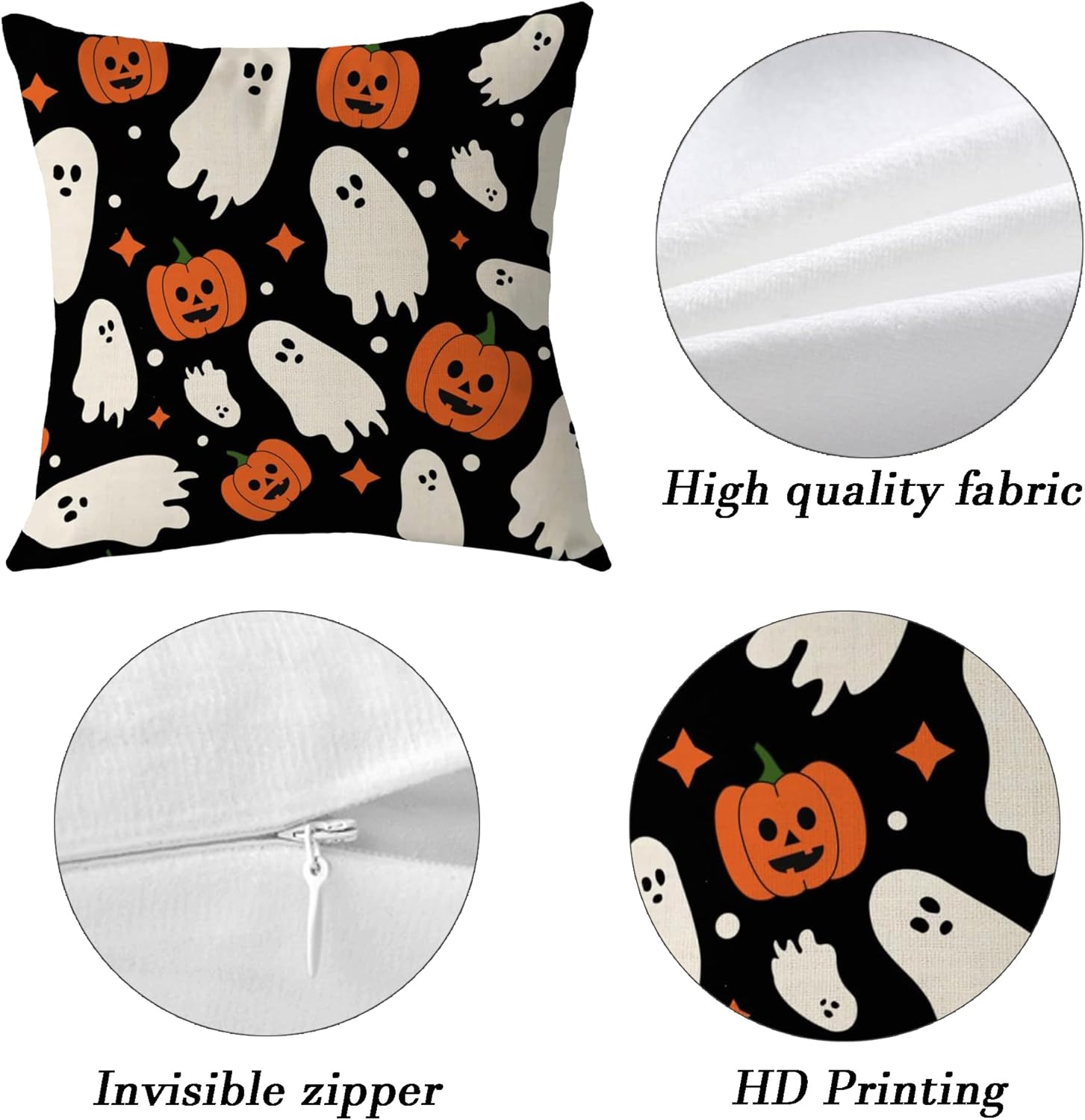 Aitukang Juego de 2 fundas de almohada de Halloween de 16 x 16 pulgadas, diseño de calabaza, fantasma, estrellas, para exteriores, para el hogar,