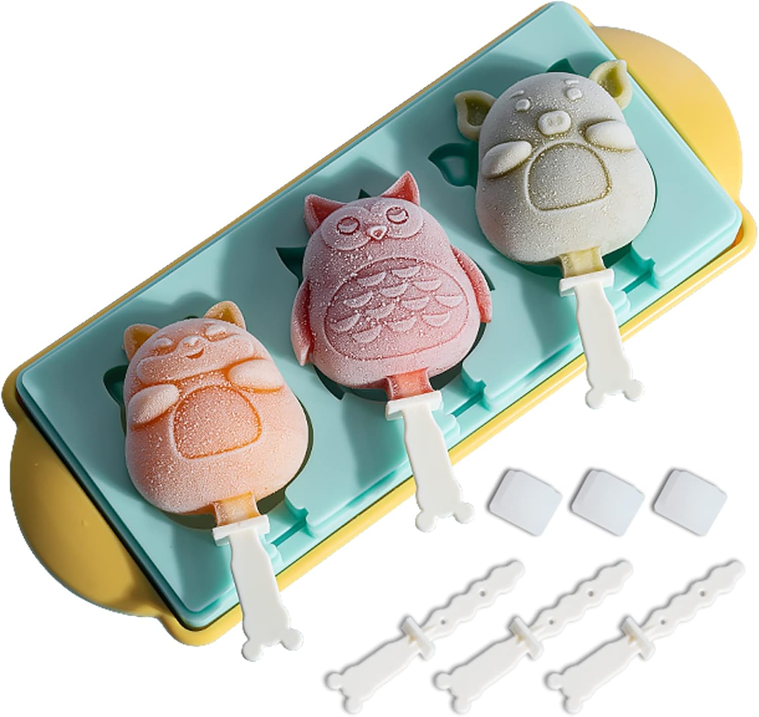 Moldes para paletas de hielo, moldes de silicona con 3 cavidades, molde para helados, animales y frutas, pastel de frutas, molde para hacer paletas