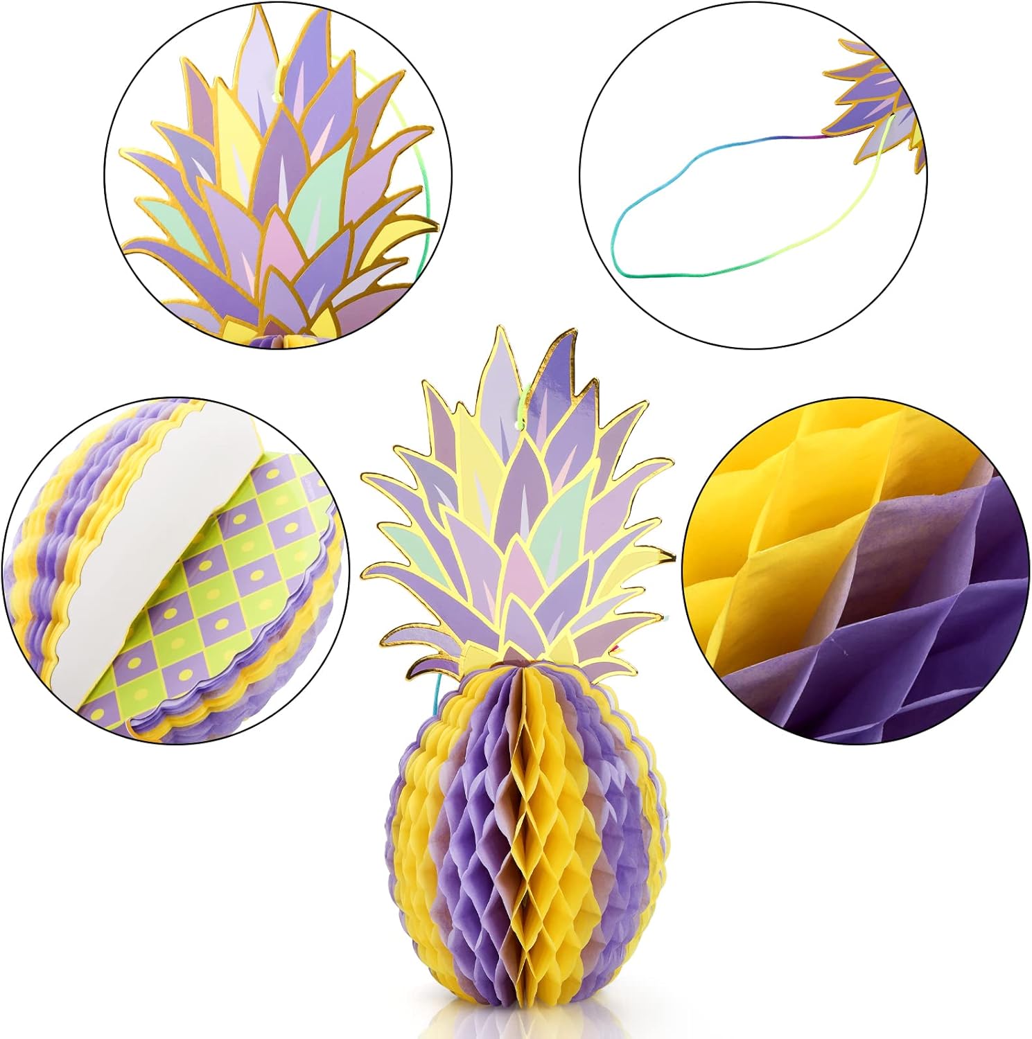 Paquete de 12 centros de mesa de fiesta de piña, decoración colgante de panal de piña tropical, decoraciones de mesa hawaianas para fiesta Luau y