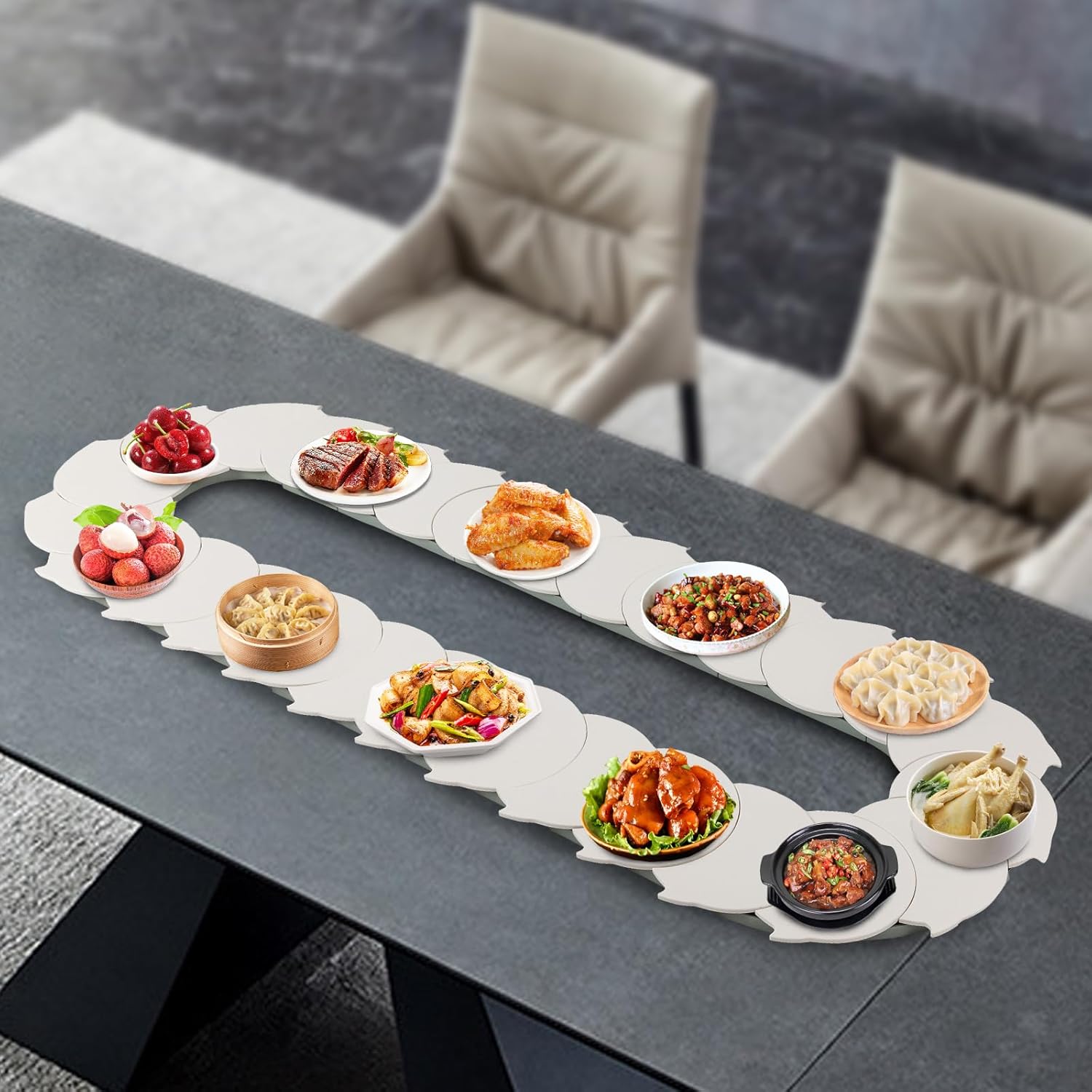 Mesa de comedor ajustable giratoria manual de 360, mesa de comedor de tren de servicio de alimentos, tocadiscos para decoración de fiesta de comedor