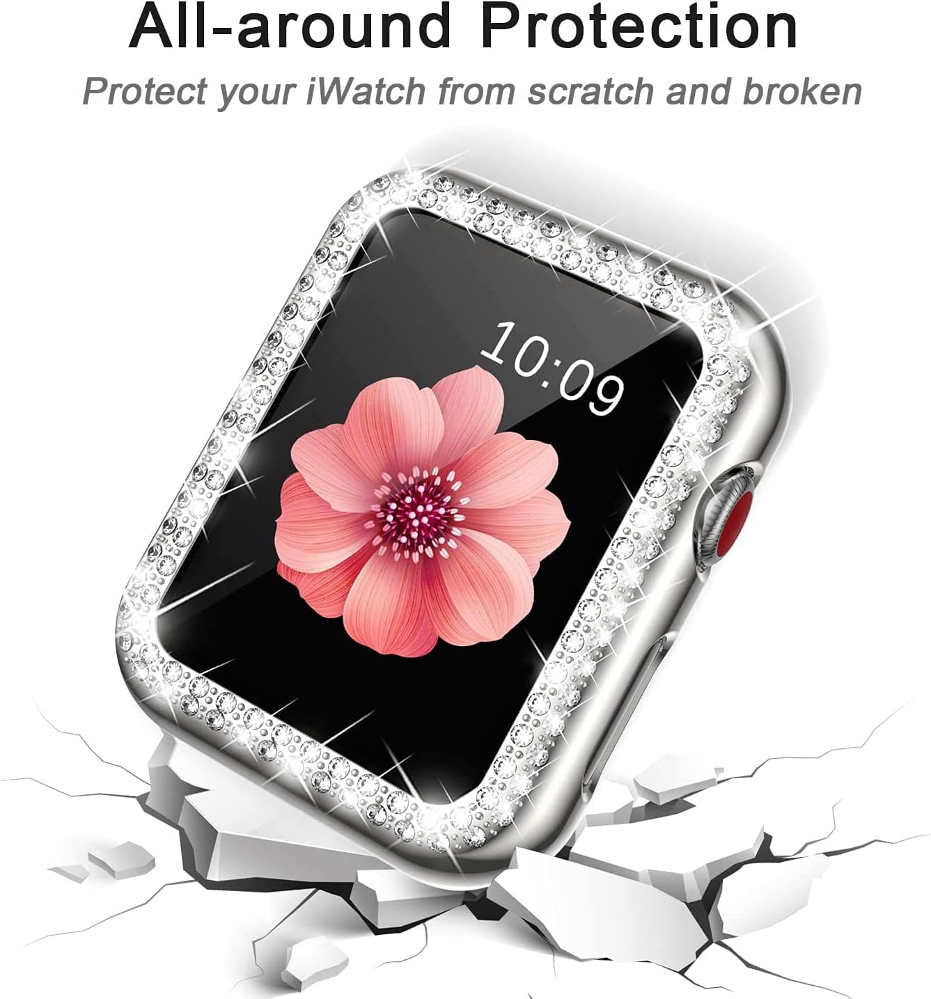 Correas brillantes y funda compatible con Apple Watch de 1.49, 1.57, 1.61, 1.65, 1.73, 1.77 y 1.73 pulgadas, pulsera delgada de metal con cubierta