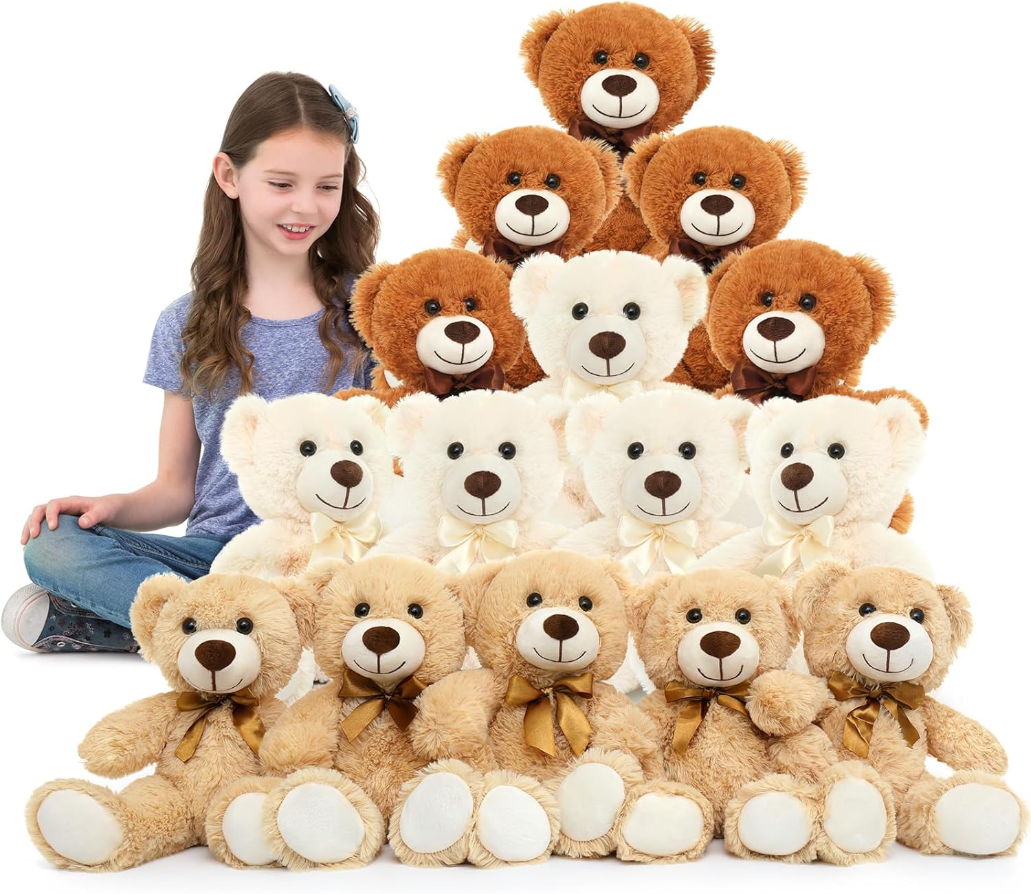 MorisMos Paquete de 15 osos de peluche pequeños de peluche, osos de peluche al por mayor, regalos para niños, oso de peluche de 14 pulgadas a granel