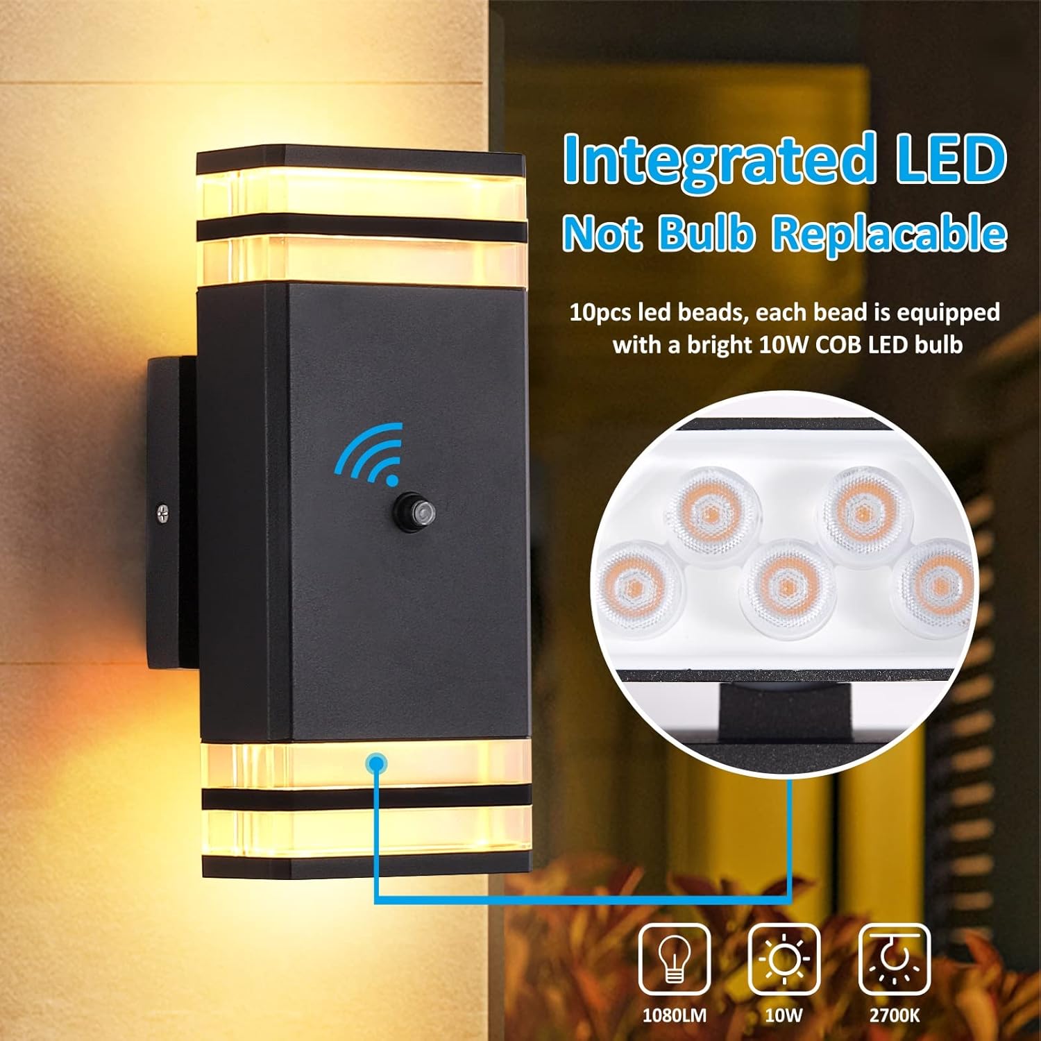 1 paquete de luces de pared para exteriores con sensor de anochecer a amanecer, aplique de pared LED integrado, iluminación exterior de aluminio de