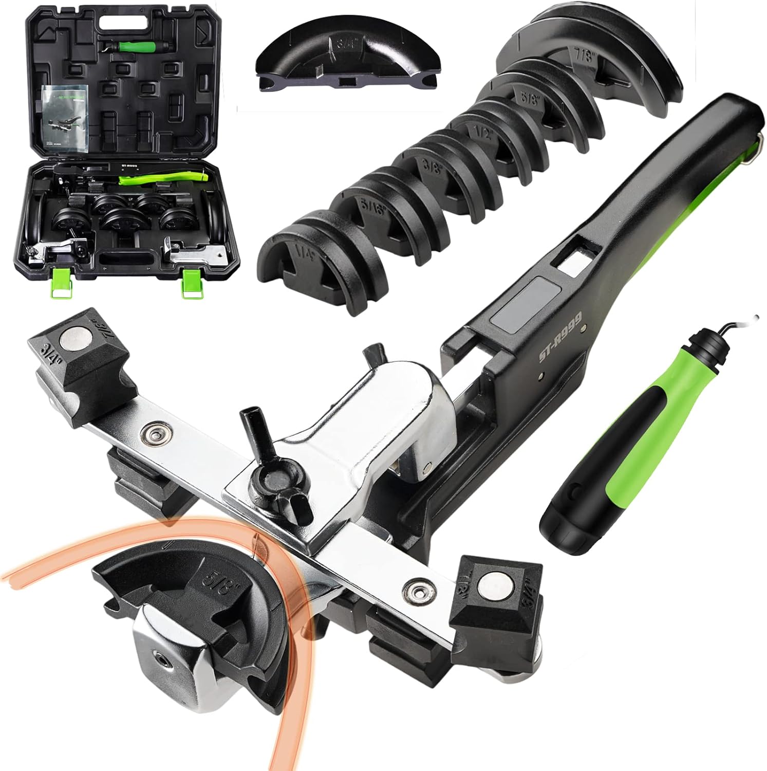 HVAC 90 Grados Bender Set ST-R999 Trinquete Tubería Bender Herramienta de Mano con 14 a 78 Pulgadas Tubería Dobladora Cabezales
