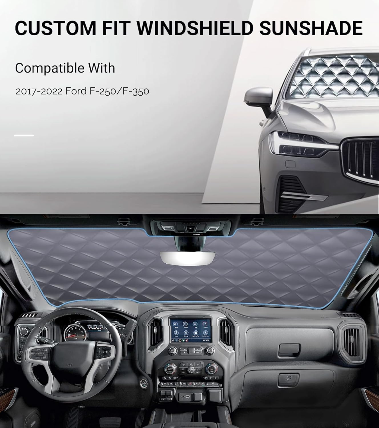 Parasol para parabrisas compatible con Ford F-250F-350 Super Duty 2017-2022. Parasol plegable de aluminio reflectante de 0.157 pulgadas de grosor