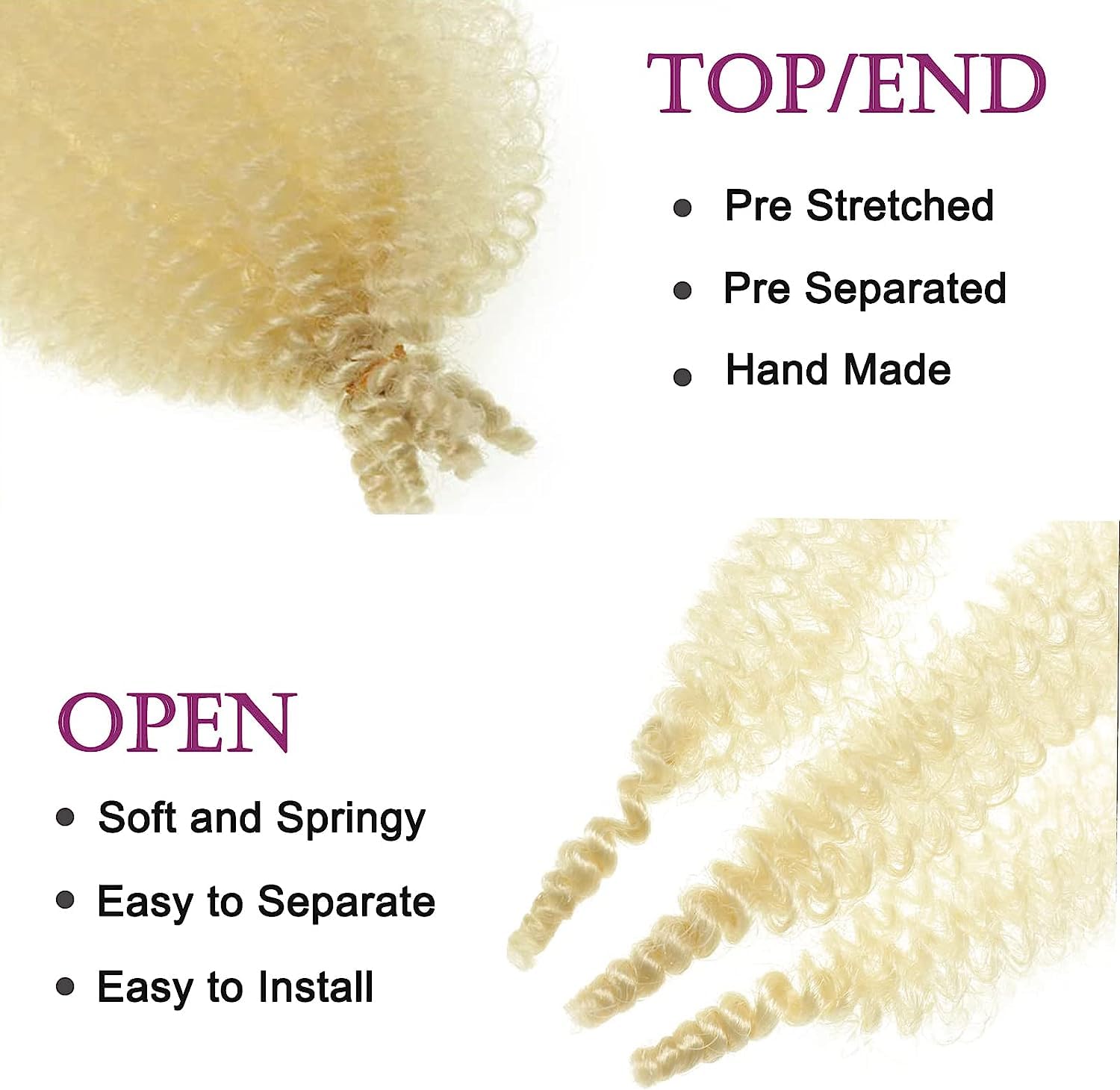 Cabello afro trenzado, 3 piezas preseparadas de cabello rizado Marley Twist trenzado de 16 pulgadas para rastas sintéticas desgastadas, extensiones