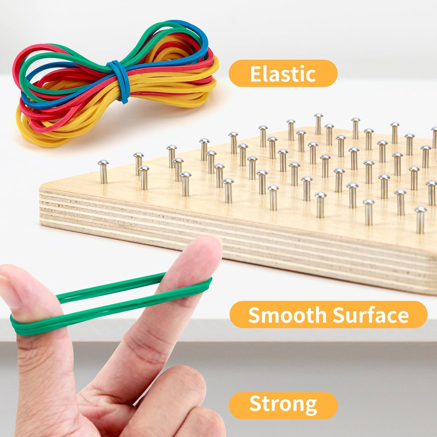 Geoboard de madera, juguete Montessori, juguete gráfico de educación matemática para niños con tarjetas de patrón y bandas de goma para figuras y