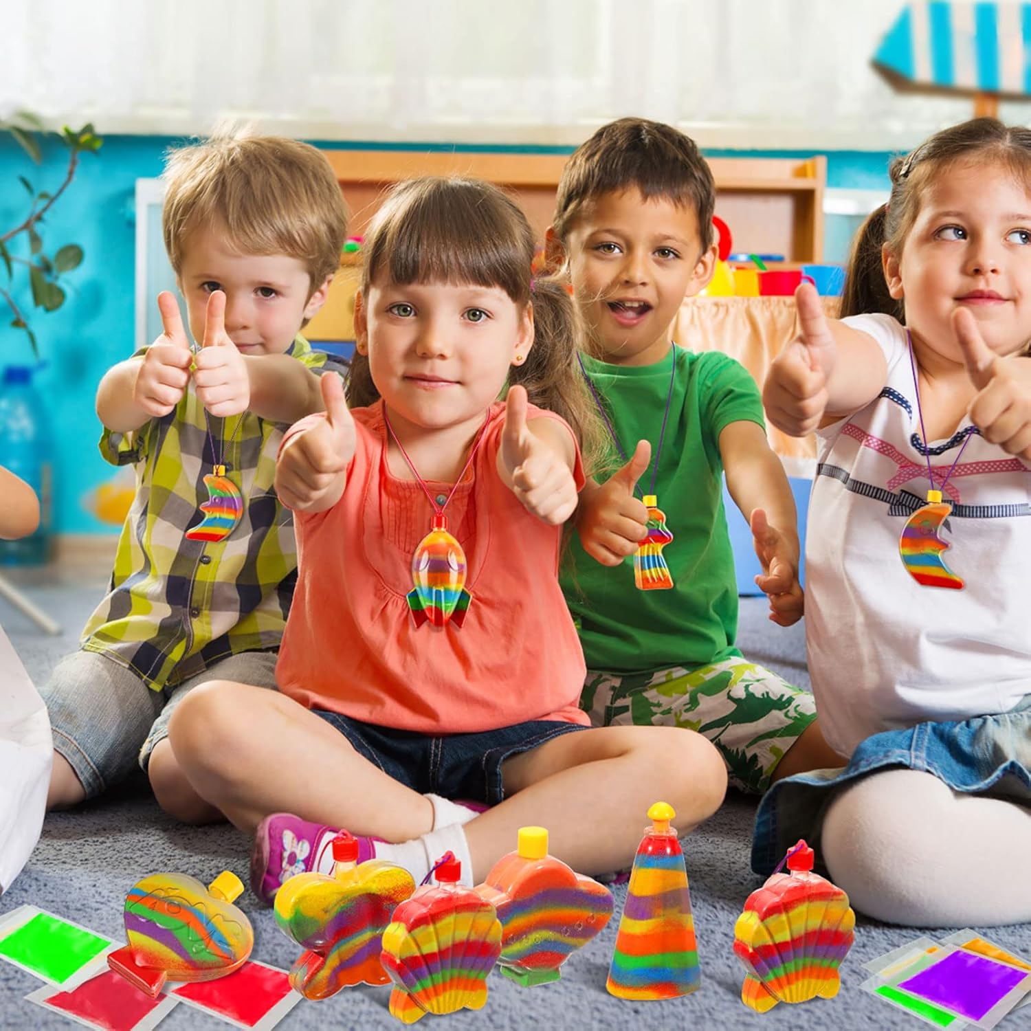 Kits de arte de arena para niños, incluye 182 bolsas de arena de colores, 26 botellas de arte de arena transparente, 26 embudos, crea tus propias