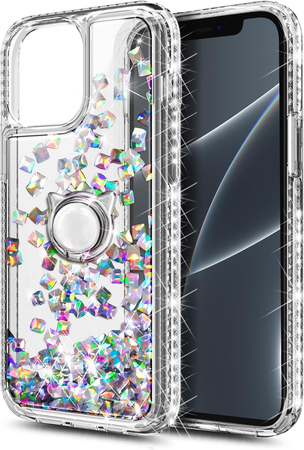 NGB Supremacy Funda compatible con iPhone 15 con protector de pantalla de vidrio templado, soporte de anillocorrea de muñeca, brillante con
