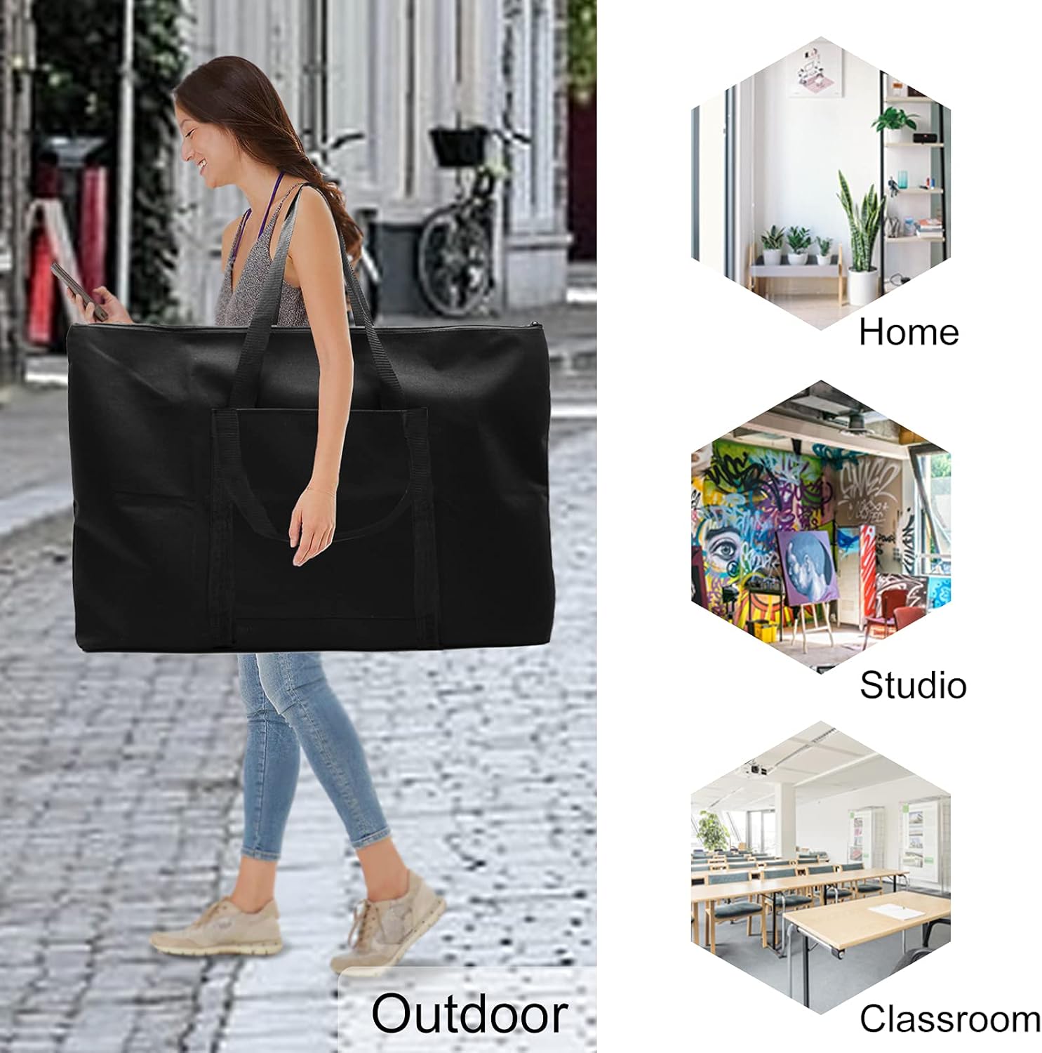 Cupohus Bolsa de arte impermeable de 25 x 37 pulgadas para obras de arte de 24 x 36 pulgadas con bolsillos exteriores y asa, bolsa de almacenamiento