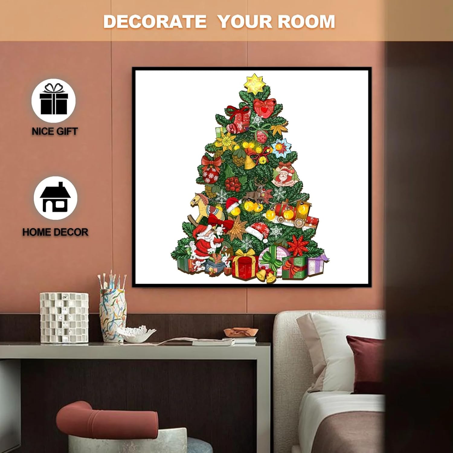 Rompecabezas de madera para adultos y niños, tamaño XL, 680 piezas, 20 x 26.2 pulgadas, rompecabezas de Navidad de madera con árbol de Navidad,