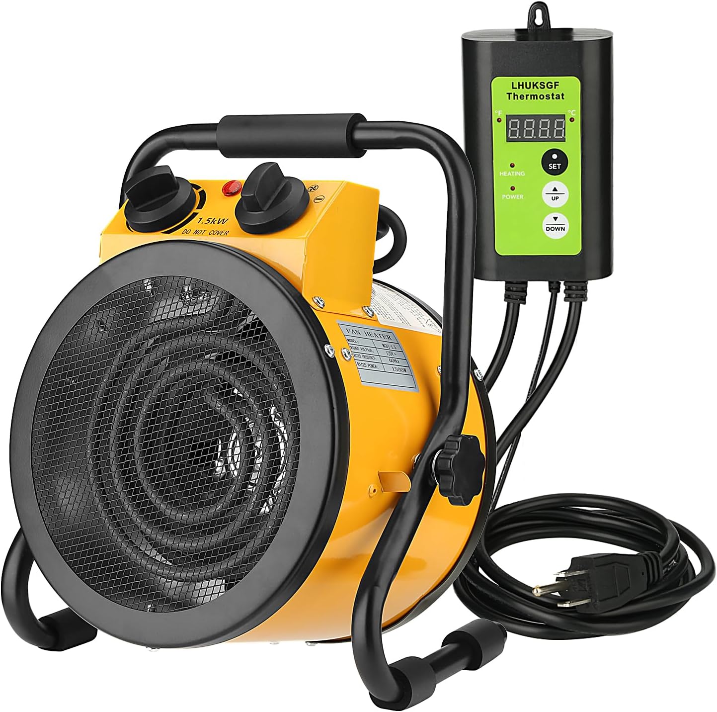 Greenhouse Heater with Digtal Thermostat, Grow Tent Heaters, Overheat Protection, Fast Heating for Green House, Flower Room, BK