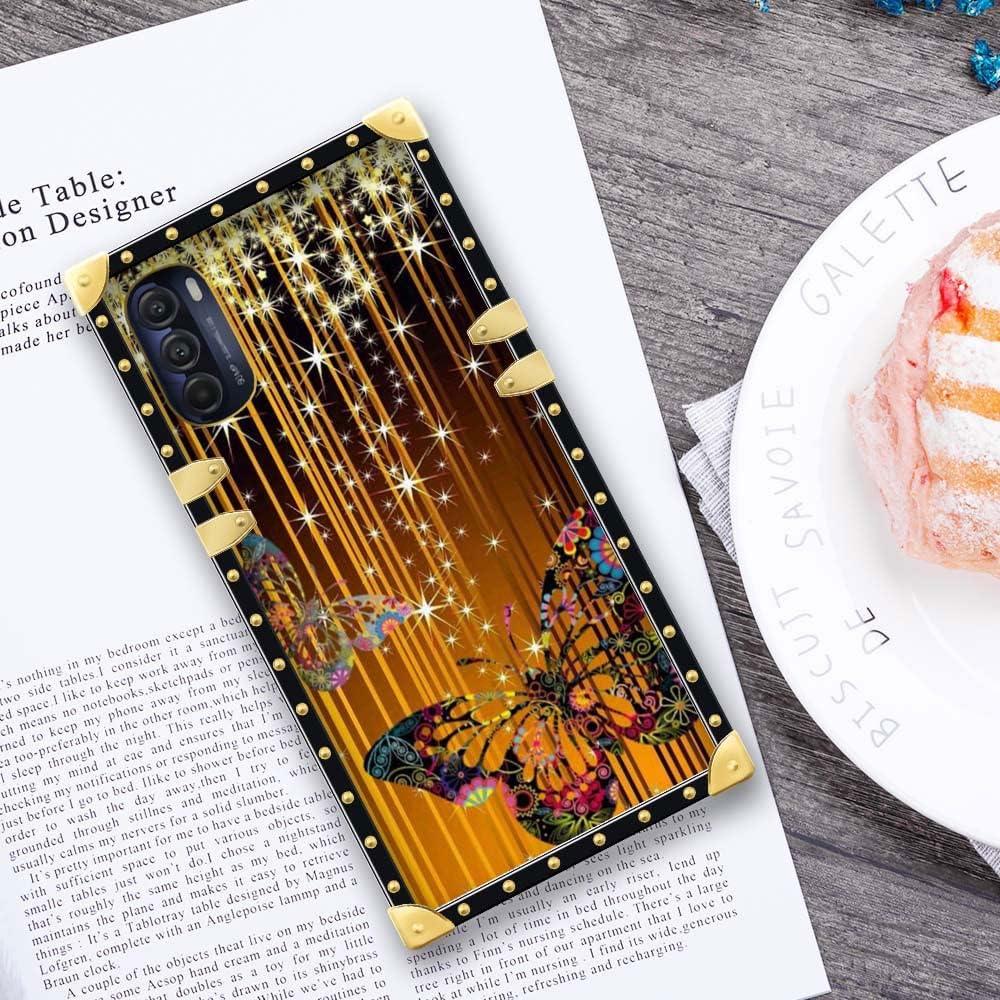 DAIZAG Funda para Moto G 5G 2022, diseño de mariposa, brillante, retro, elegante, decoración dorada, suave, antiarañazos, para niña y mujer, funda
