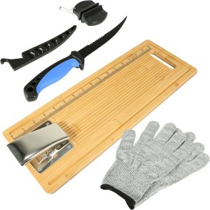 Tabla de limpieza de pescado, tabla de filete de pescado con abrazadera, cuchillo de filete y guantes, tabla de medición de pesca portátil de 18 Tabla de limpieza de pescado, tabla de filete de pescado con abrazadera, cuchillo de filete y guantes, tabla de medición de pesca portátil de 18