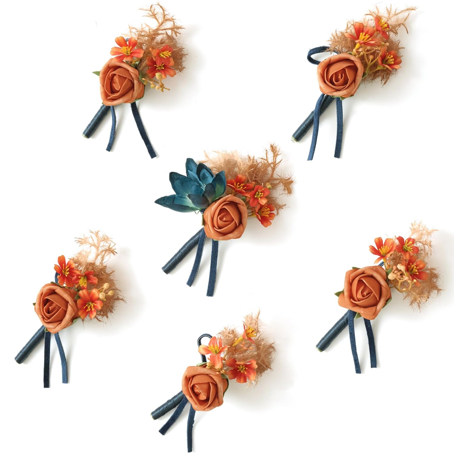 TINGE TIME Boutonniere – Juego de 6 boutonniere de boda para hombre, Boutonniere para novio, novio y padrino, juego de boutonniere para baile de