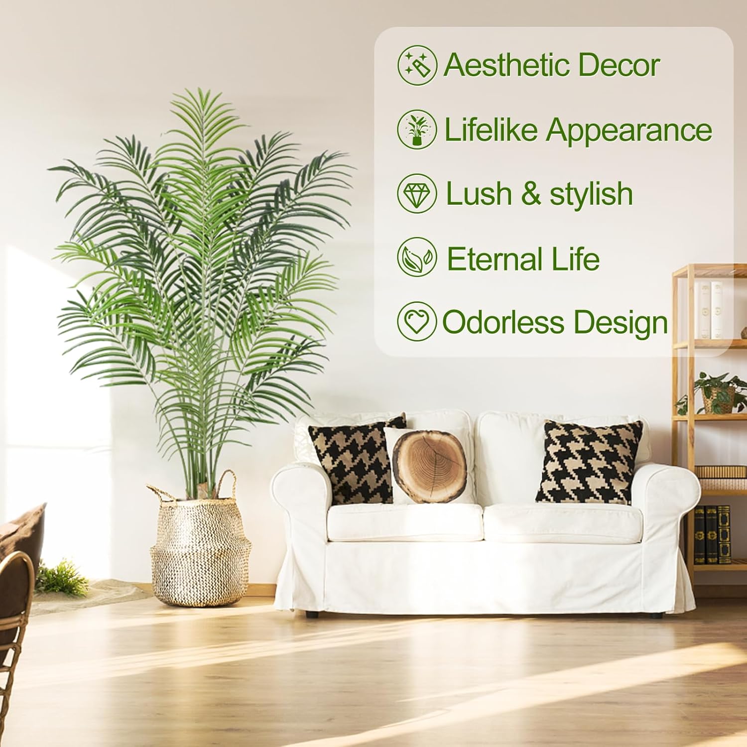 Keeplush Palmera artificial de 5.5 pies de alto, decoración de interiores con 15 troncos y diseño de corteza real, palmera areca tropical sintética