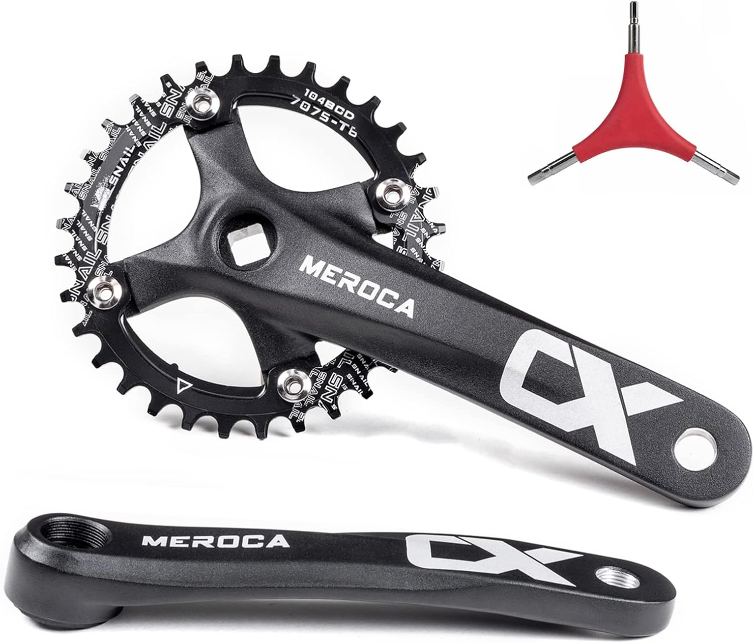 Cyclon Juego de bielas cuadradas de una sola velocidad, 6.693 in de bicicleta de montaña con 104BCD 32T34T36T38T40T42T, plato negro redondo de
