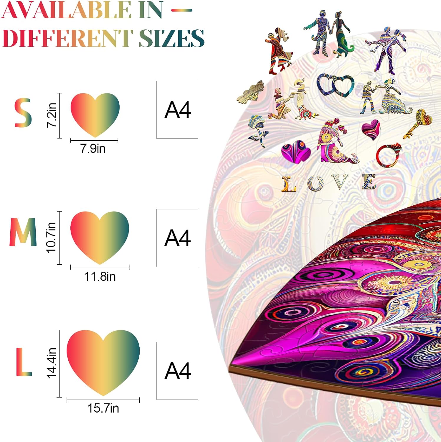 KAAYEE Rompecabezas de madera en forma de corazón, 100 piezas, 7.9 x 7.2 pulgadas, rompecabezas de madera de corazón con piezas únicas de animales