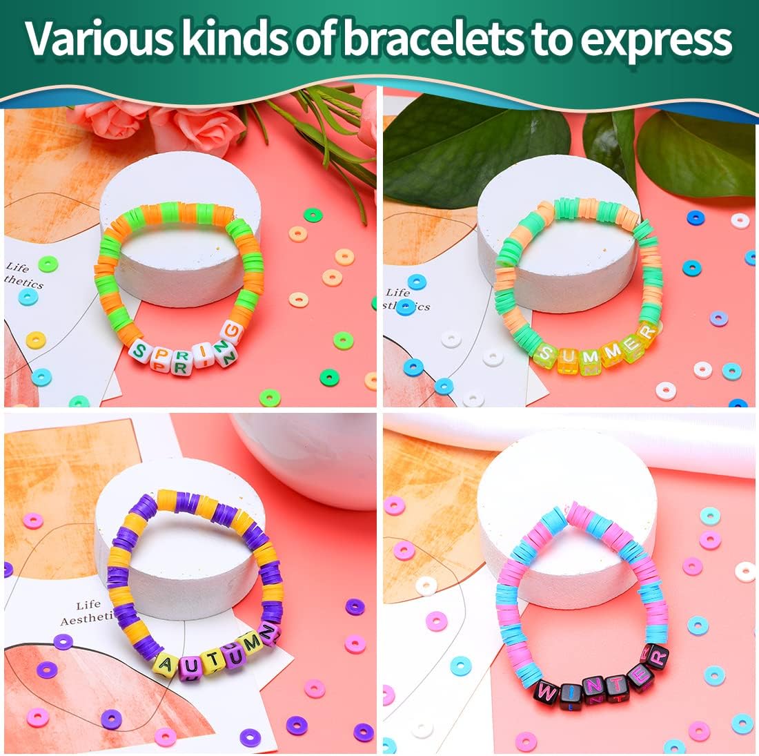 IOOLEEM Más de 2000 cuentas de arcilla amarilla fluo, cuentas de arcilla polimérica para hacer pulseras, cuentas de arcilla para hacer joyas,