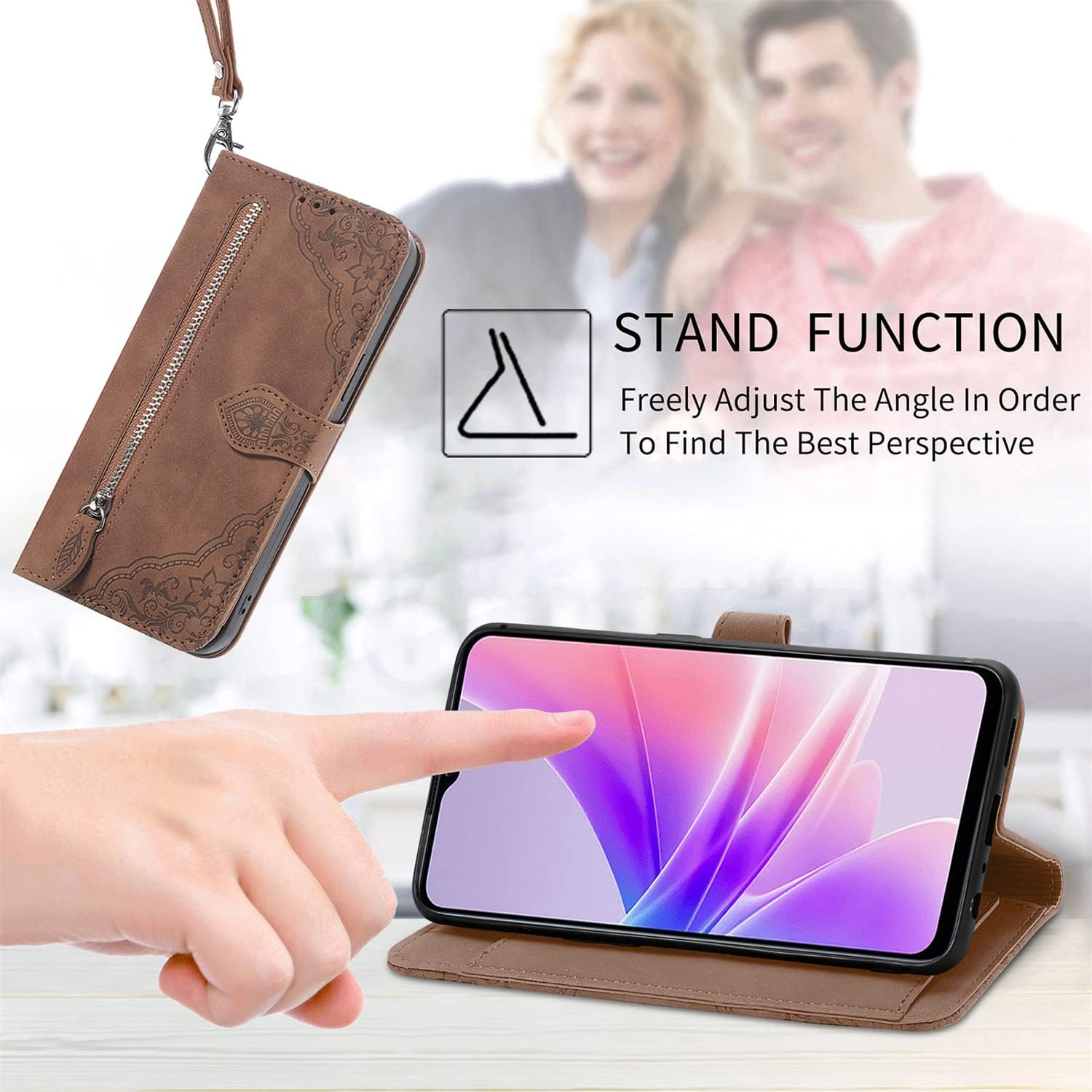 Funda tipo cartera para Xiaomi Poco X3X3 NFCX3 Pro, correa de muñeca de piel sintética de lujo con cremallera y soporte para tarjeta de crédito,