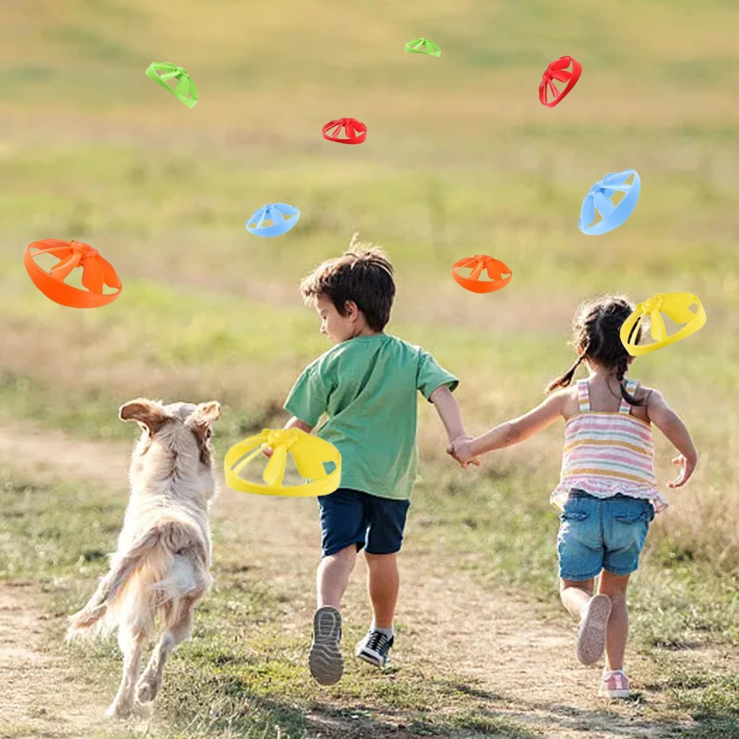 12 piezas de juguetes para gatos voladores, lanzador de platillos para interiores, juguetes de disco para entrenamiento con hélices coloridas