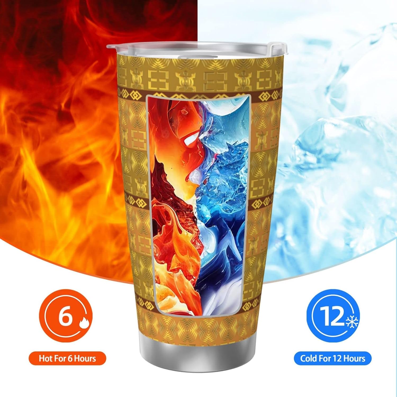 DKJlitter Taza de automóvil de 20 onzas, patrón étnico africano con símbolos Adinkra con aislamiento al vacío, taza de acero inoxidable con