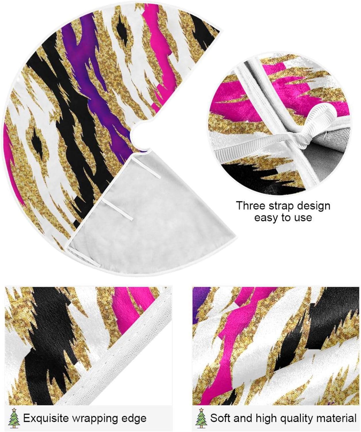 Animal Print Leopard Texture Trees Skirts, Tree Skirt Soft, 35.4 in Tree Skirt Decorations, Fall Xmas Tree Decor