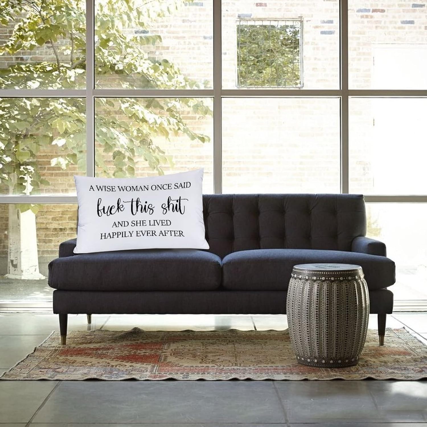 Throw Pillow Covers A Wise Woman Once Said Fuck This Shit And She Lived Happily Ever after Pillowcase Oblong Cushion Covers for Bed Chair Couch