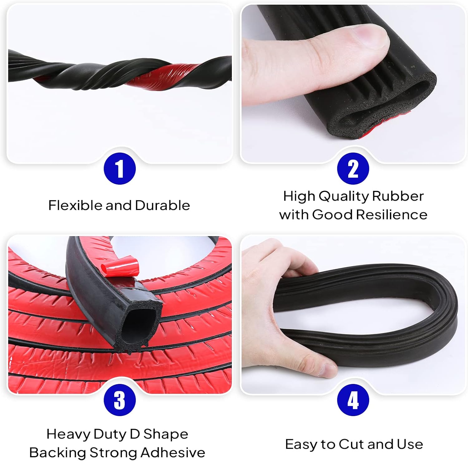 Tira de sello de goma para puerta en forma de D, sello deslizante de 1 pulgada, goma EPDM autoadhesiva, resistente para automóviles, camiones,
