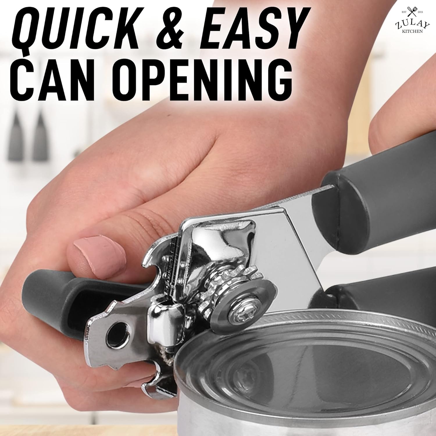 Zulay Kitchen Abrelatas de mano  Abrelatas manual duradero cuchillas de acero inoxidable de corte de borde liso  Abrelatas manual de servicio pesado