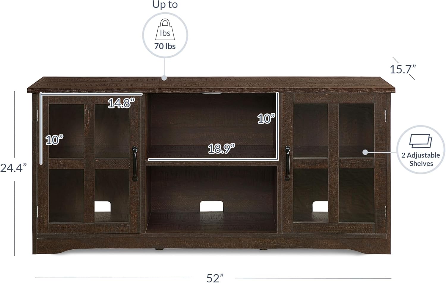 BELLEZE – Soporte de TV moderno y tradicional y consola de centro de entretenimiento multimedia para TV de hasta 60 pulgadas o aparador de buffet