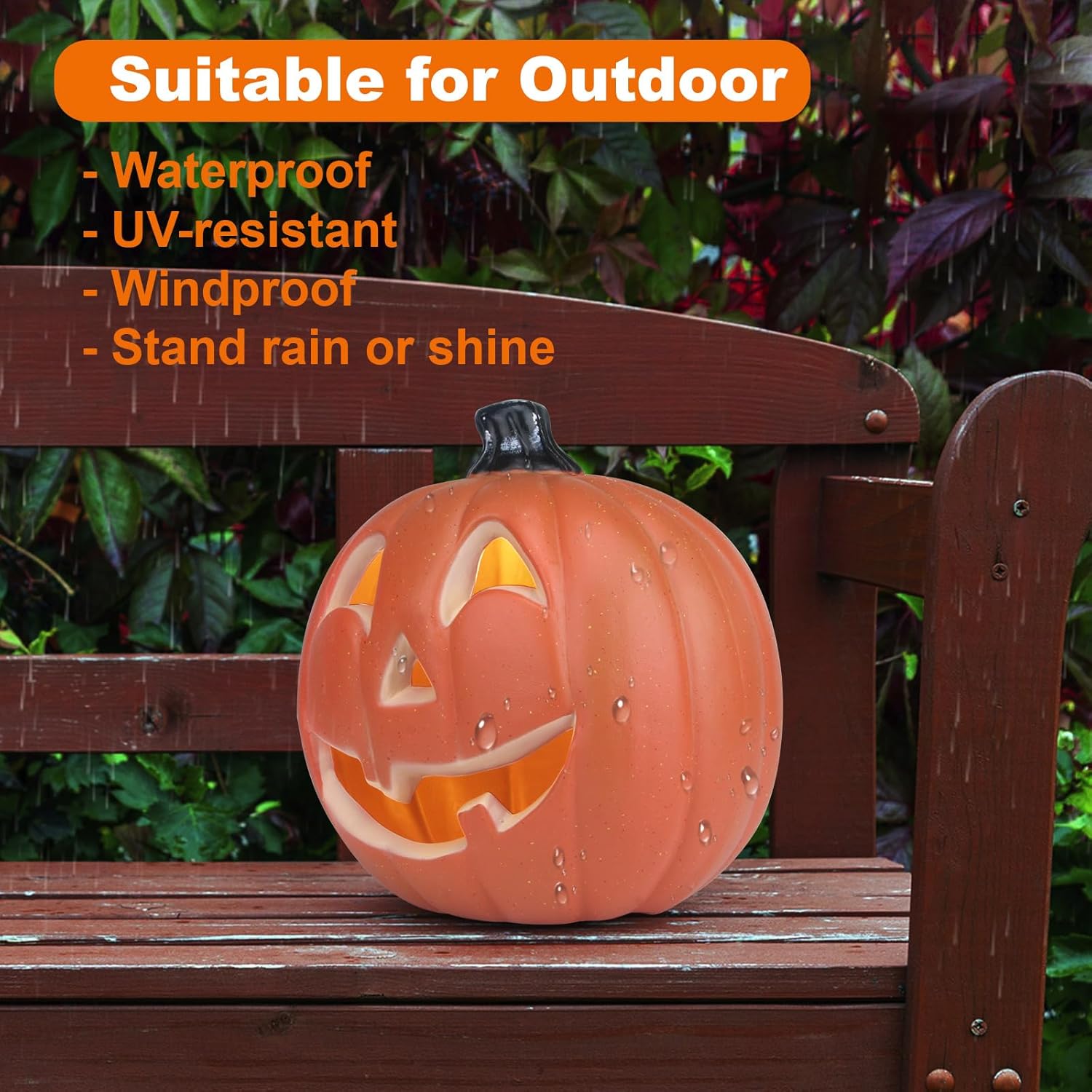 Farol de Halloween, calabaza iluminada con foco LED que funciona con pilas, decoración de calabaza para interiores y exteriores, 10pulgadas