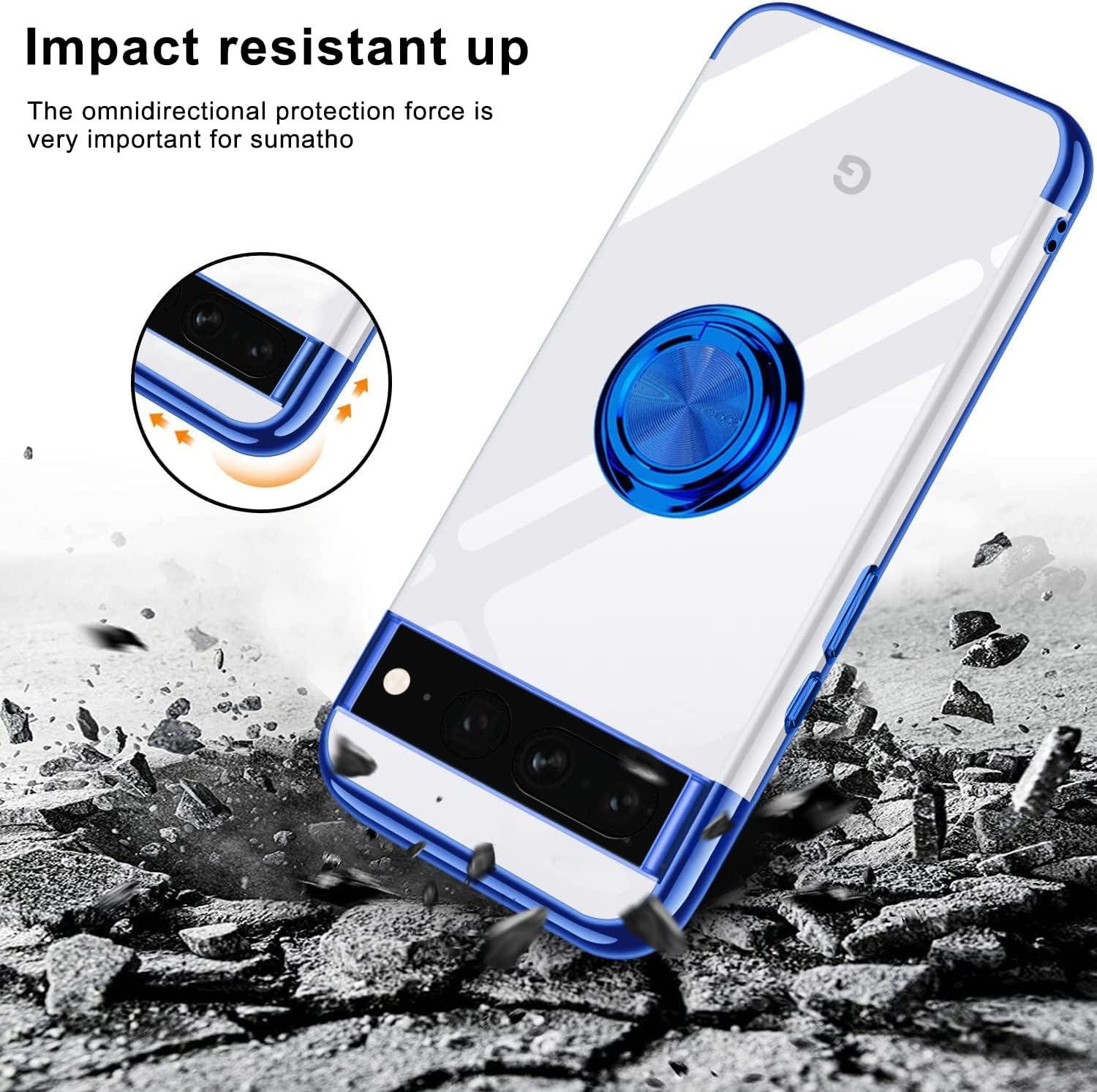 ZHIYIWU Funda compatible con Pixel 7 de 6.0 pulgadas, cubierta transparente con soporte de anillo, soporte electrochapado, poliuretano