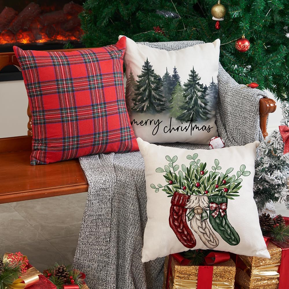 DFXSZ Juego de 2 fundas de almohada de Navidad de 18 x 18 pulgadas, color azul y verde, decoración de invierno con árbol de Navidad, decoración