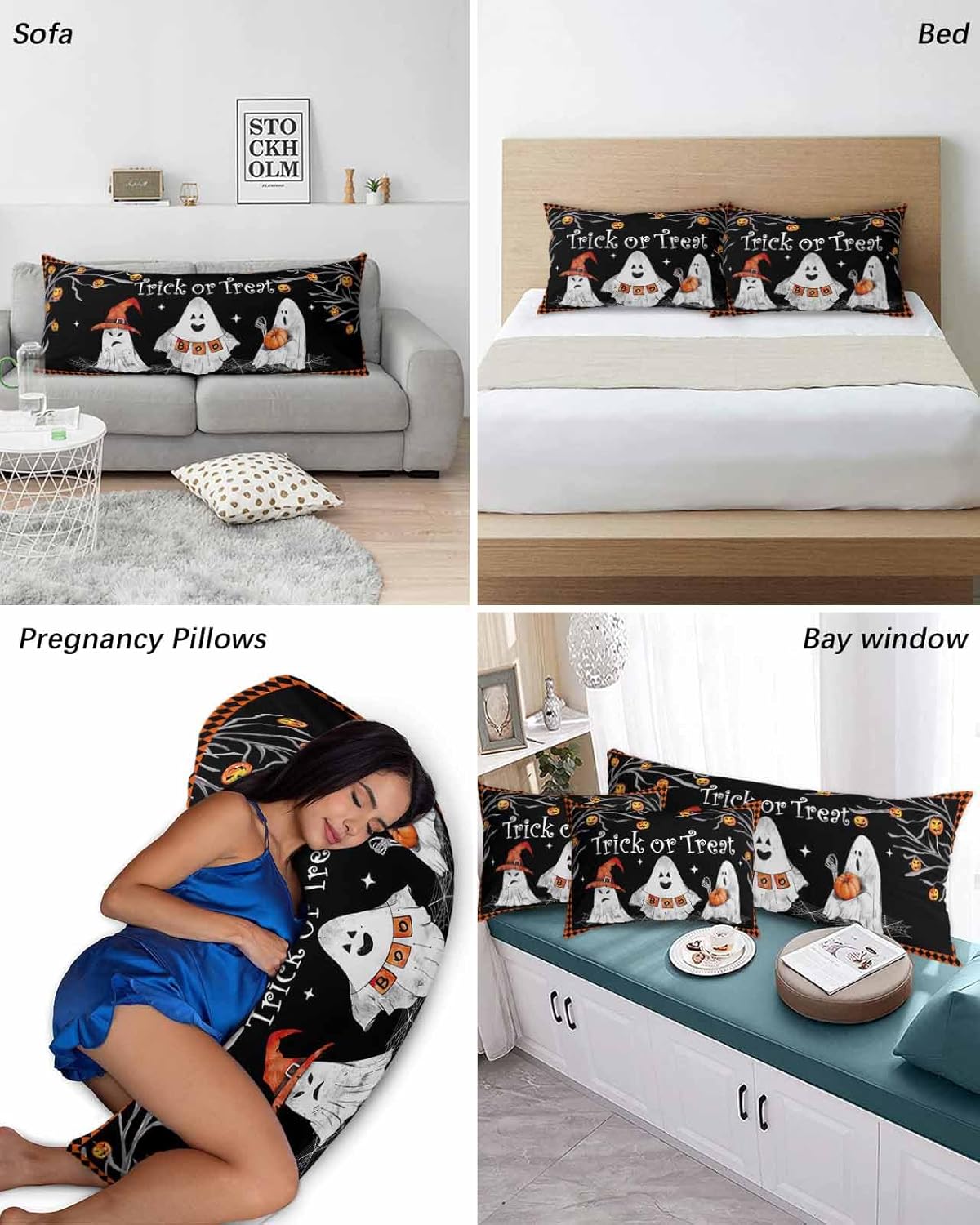 Fundas de almohada de Halloween de tamaño estándar, 2 paquetes de fundas de almohada suaves para cama, sofá y sillón, funda de cojín lumbar con