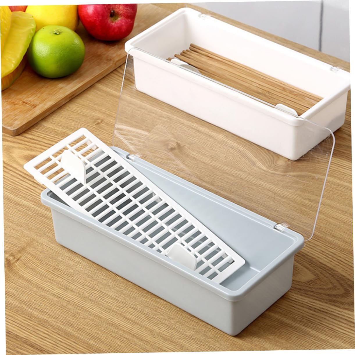 Angoily Caja de palillos Caja de drenaje Cajas de almacenamiento para organizar con tapa, bandeja de plástico para servir vajilla, bandeja