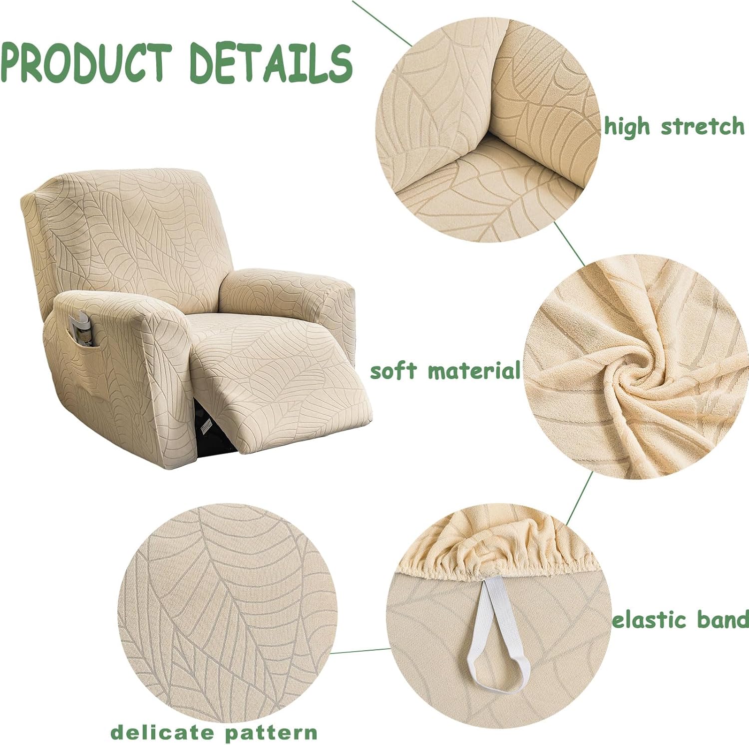 HAOYONG Fundas reclinables elásticas de jacquard Lazyboy, funda reclinable de 4 piezas para sillón reclinable de 1 asiento, fundas para sofá