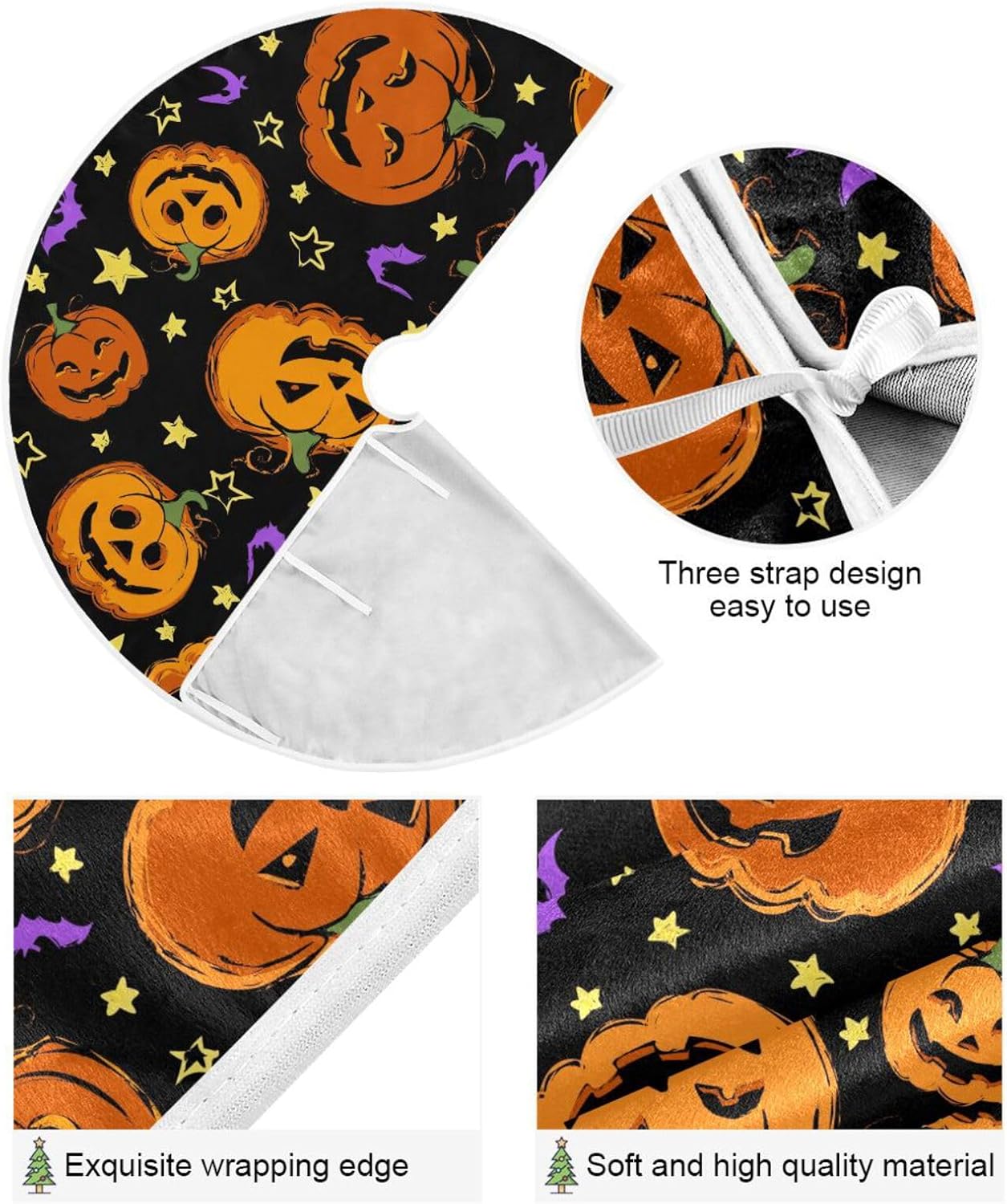 Halloween Pumpkins Festive Christmas Tree Base Skirt, Christmas Tree Floor Decor, Christmas Tree Skirt Machine Washable, Tree Skirt for 3ft Tree