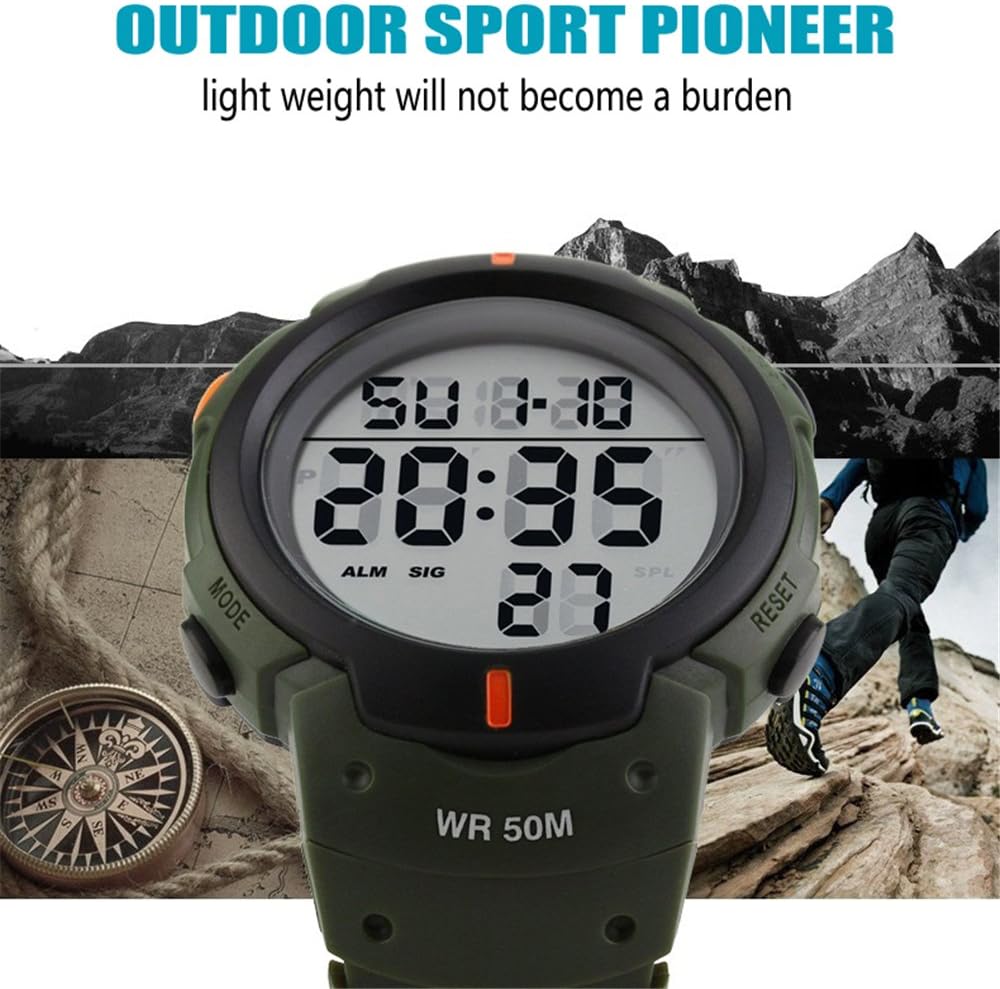 Reloj deportivo impermeable para hombre al aire libre LED electrónico multifunción 12H  24H hora militar 164FT 50M resistente al agua fecha
