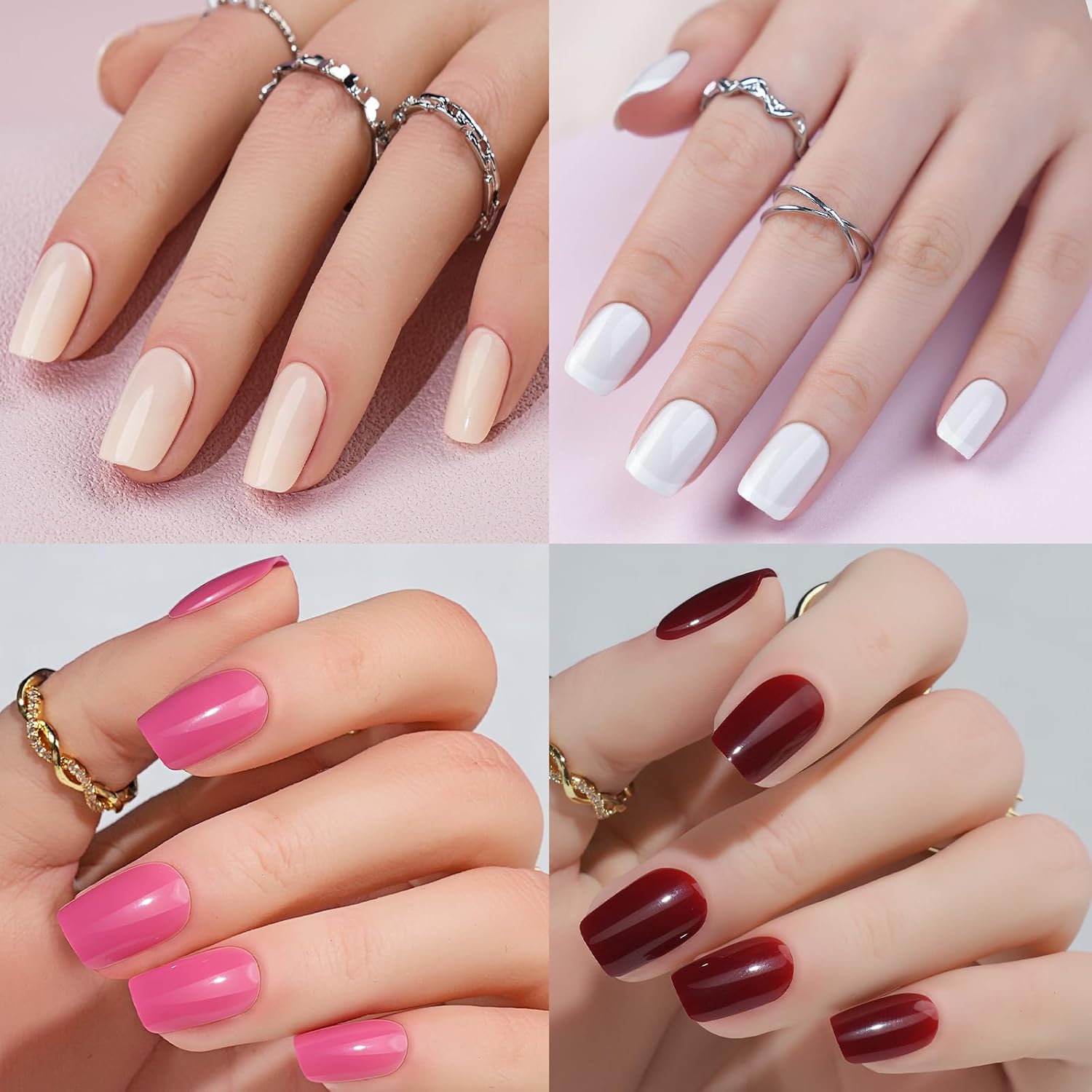 Jofay Fashion – Juego de 10 puntas de uñas (240 piezas) de uñas acrílicas de gel suave, color nude, rosa, flor francesa, uñas postizas cuadradas