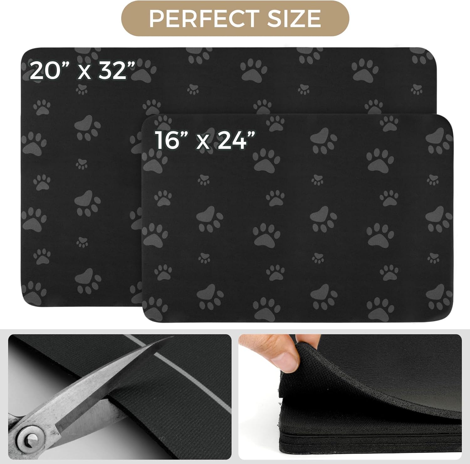 SINLAND Tapete absorbente para alimentación de mascotas de 16 x 24 pulgadas, impermeable, tapete de goma para comida y agua, sin manchas, de secado