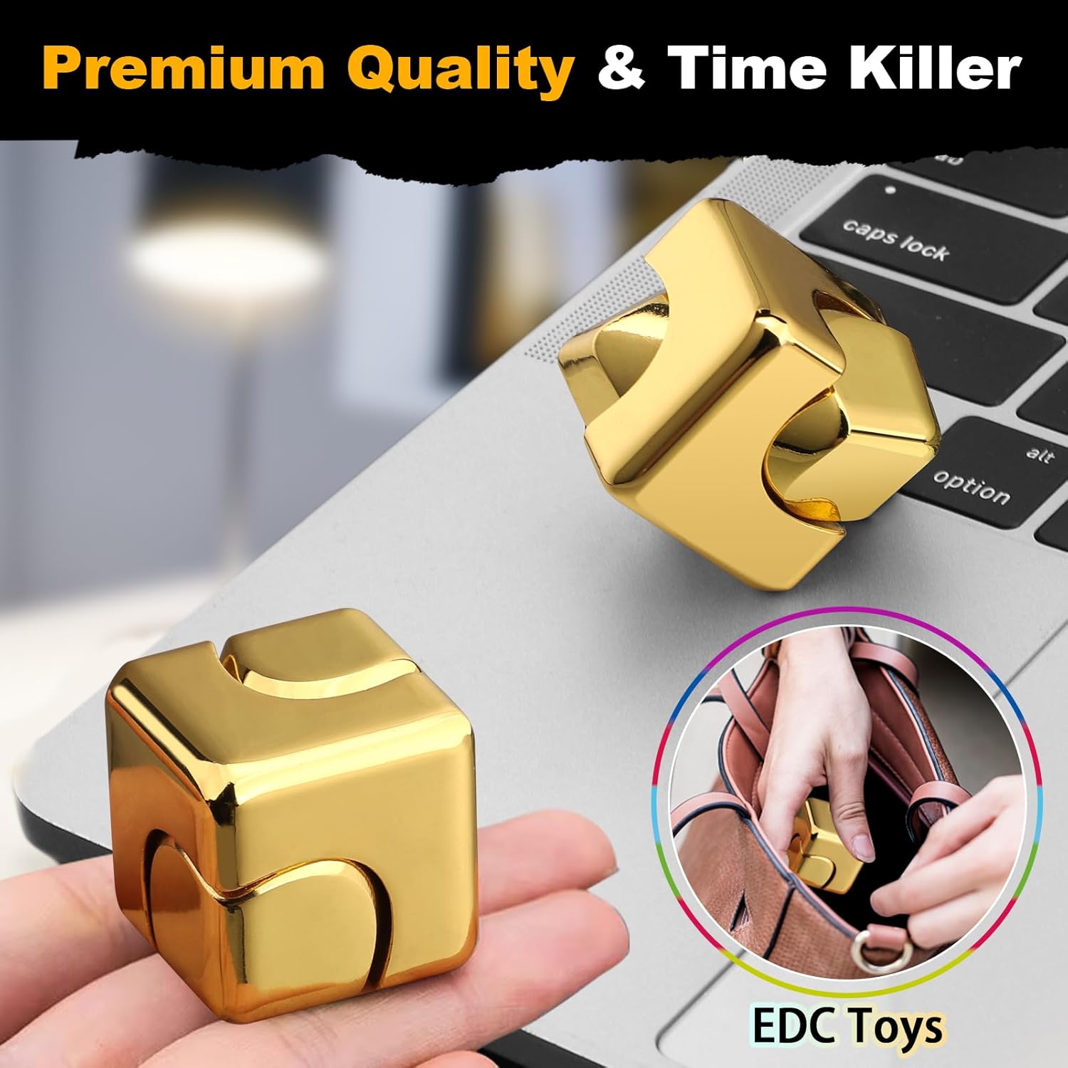 Dilabnba Cubo de metal Fidget Spinner Toy para niños adultos, cubo dorado Fidget Block Figner Spinner Focus 2 en 1 Spinning para niños 3-12, mini