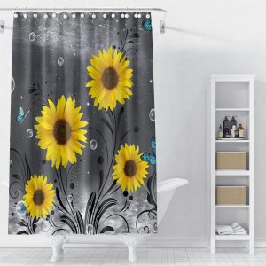 Yellow Sunflowers Bathroom Curtain Butterfly Flowers Shower Curtain Bathroom Decor Set with Hooks Waterproof Washable 72 x 72 inches-Grey Yellow Yellow Sunflowers Bathroom Curtain Butterfly Flowers Shower Curtain Bathroom Decor Set with Hooks Waterproof Washable 72 x 72 inches-Grey Yellow